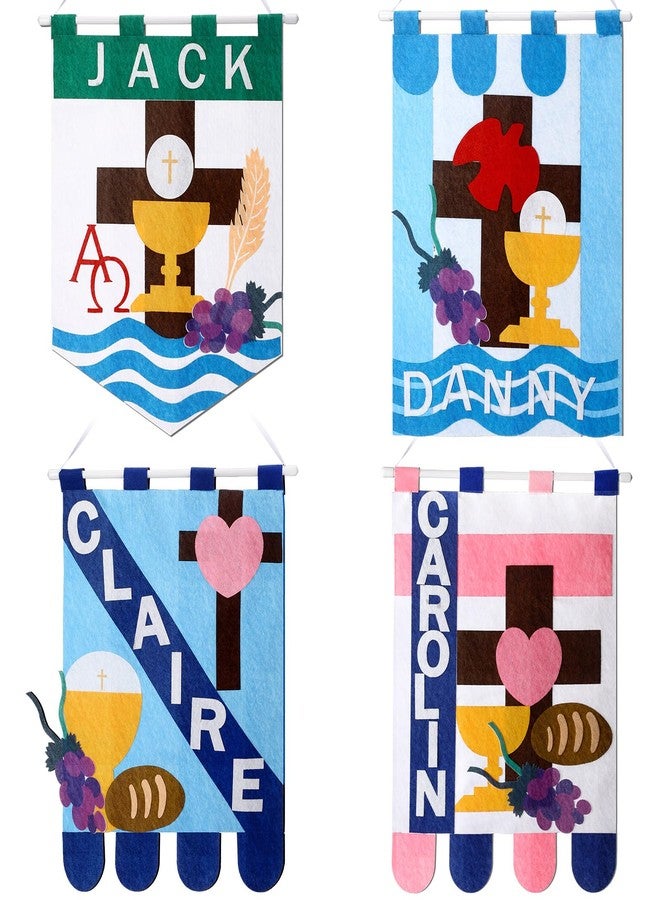 Funtery 4 Sets First Communion Banner Kits 12 x 18 Inches Holy Felt Communion Banner Gifts DIY Catholic Church and Sunday School Crafts Kit Christian Church Decoration - Image 1